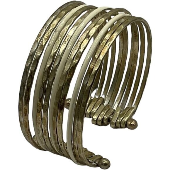 Hammered Gold-Tone Cuff Bracelet Adjustable Spiral Design - Picture 5 of 5